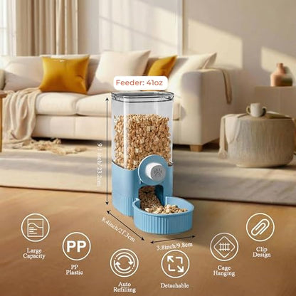 41 oz Hanging Gravity Auto-Refill Small Animal Feeder Blue | Space-Saving, Large Capacity, Easy-Refill Bowl for Rabbits, Guinea Pigs, Ferrets, Chinchillas & Small Pets - color: Blue