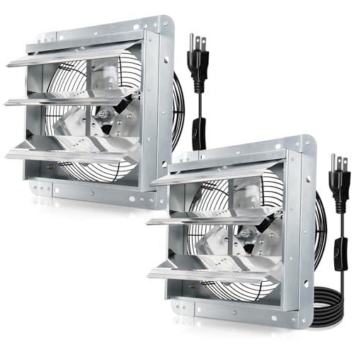 Hiorucet 12 Inch Shutter Exhaust Fan Wall Mounted for Garage, Greenhouse, Shop, Attics, Chicken Coop, Shed, Basement, 1030CFM 1688RPM Low Noise Louvered Exhaust Fan with 1.8 Meters Power Cord 2 Pack. - size: 2-Pack 12'' Exhaust Fan