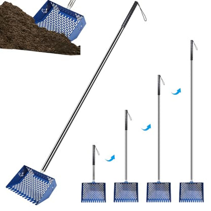 Kalekey Heavy Duty Chicken Coop Rake and Scoop, 15 Inch Extra Large Chicken Coop Rake with Adjustable Stainless Steel Handle (25 to 73 Inch)，Metal Multi-Use Cleaning Shovel for Coops, Beach（Blue） - color: Blue