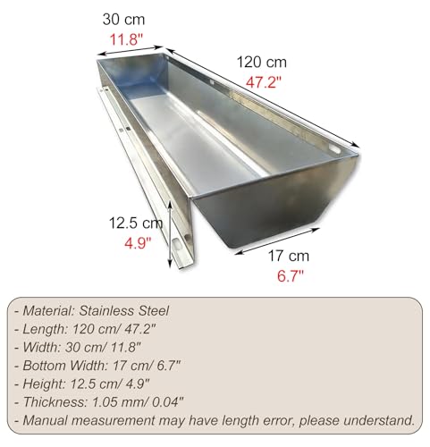 Heavy Duty Large Capacity Water Trough for Ostriches, Thickened Customizable Feed Trough for Zoo, Rustproof Stainless Steel Pig Feeder(L120cm/3.9ft) - size: L120cm/3.9ft