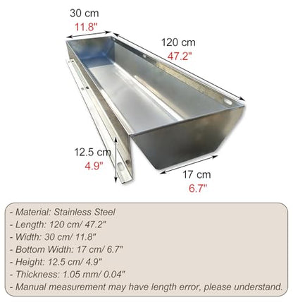 Heavy Duty Large Capacity Water Trough for Ostriches, Thickened Customizable Feed Trough for Zoo, Rustproof Stainless Steel Pig Feeder(L120cm/3.9ft) - size: L120cm/3.9ft