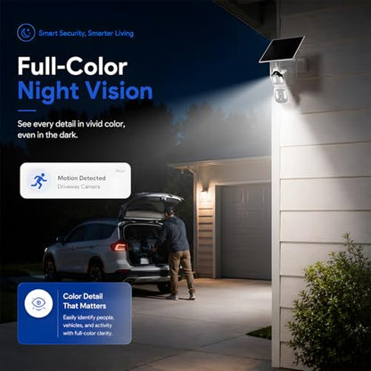 CAMCAMP Solar Security Cameras Wireless Outdoor, 4 Cameras Dual-Lens PTZ with 10CH NVR & 500GB HDD, 2K Color Night Vision, Spotlight, Dual PIR Detection, 2-Way Talk, IP66 Cameras for Home Security - color: 4