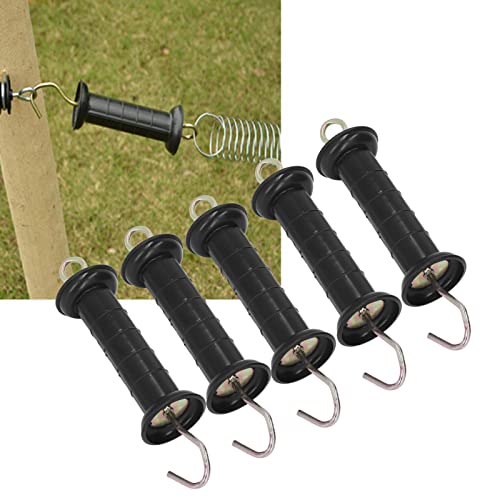 Electric Fence Gate Handle, 5 Pack Insulated Plastic Electric Fence Spring Handle for Animal Husbandry Electronic Grid System, Black