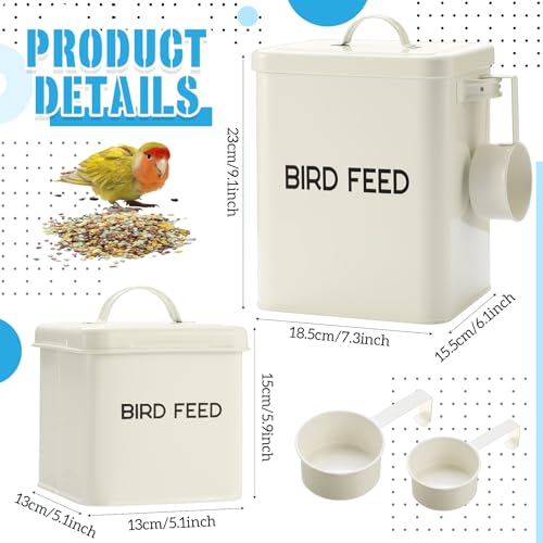 Reallnaive 2 Pcs Metal Bird Seed Container with Scoop, Bird Feed Storage Container with Fitted Lid, Farmhouse Style Ideal Gift for Birds and Pet Owners(White) - color: White