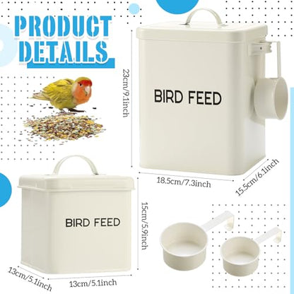 Reallnaive 2 Pcs Metal Bird Seed Container with Scoop, Bird Feed Storage Container with Fitted Lid, Farmhouse Style Ideal Gift for Birds and Pet Owners(White) - color: White