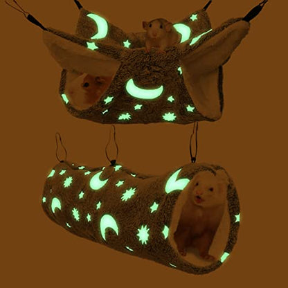 Luminous Noctilucent Glow Guinea Pig Rat Ferret Hideout and Soft Bed, Moon Bunkbed Hammock and Tunnel - color: 1.Moon Bunkbed Hammock and Tunnel