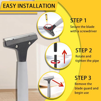 Floor Scraper Tool, Floor Scraper Long Handle Heavy Duty 16-62" Comes with 10 Metal Blade Suitable for Cleaning Labels on Tiles Windows and Floors Handle Comes with Soft Sponge