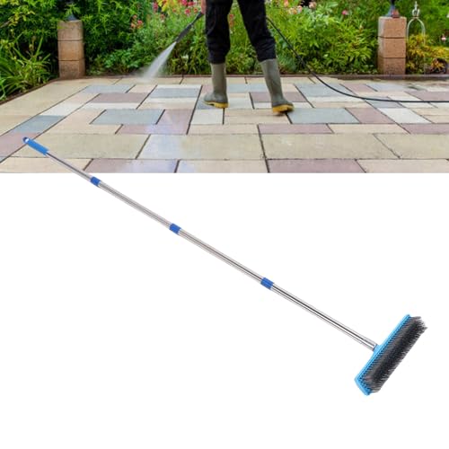 Long Handle Hard Brush Heavy Duty Scrubbing Broom Stiff Metal Brush Head with Stainless Steel Extension Poles for Outdoor Indoor Cleaning Moss Grime Removal (160cm) - size: 160cm, style: 160cm