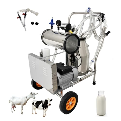 INTBUYING 110V Electric Vacuum Pump Cow Milking Machine Portable Milking Equipment for Cows & Goats with 25L/6.6Gal 304 Stainless Steel Bucket, 1440RPM, 10-12 Cows/Hour Capacity Milker for Farm Use