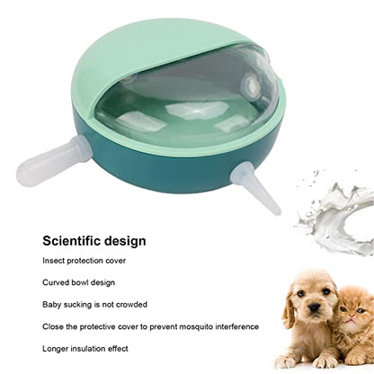 Pet Nipple Feeder with 5 Silicone Nipples, Small Pet Milk Bowl for Rabbits Puppy Kitten, Food Grade Simulated Nursing Bowl with Protective Cover, Easy to Use Feeding Device for SMA