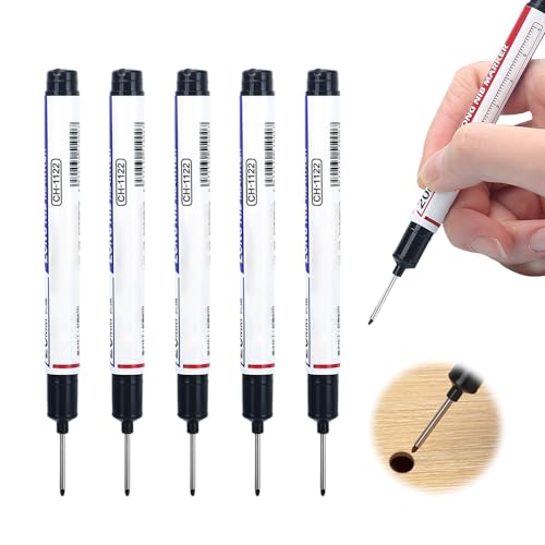 Eadwe 5PCS Long Head Deep Hole Marker Pens, 20mm Deep Reach Markers, Quick-dry Waterproof Long Nib Permanent Markers, Carpenter Ink Marker Pens, Construction Marking Tool, Metal Marking Pen (Black) - color: Black