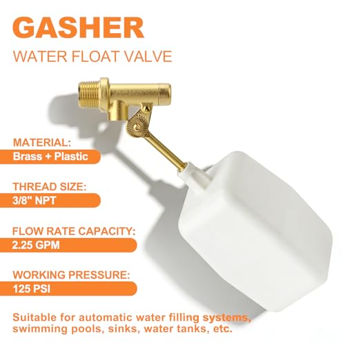 GASHER 3/8" Water Float Valve, 1PCS Water Level Controller for Water Troughs, Fountains, Water fountains, Water Tanks