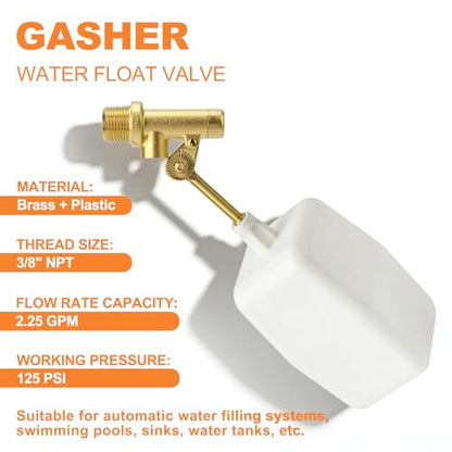 GASHER 3/8" Water Float Valve, 1PCS Water Level Controller for Water Troughs, Fountains, Water fountains, Water Tanks