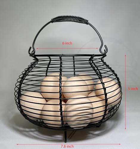 Egg Basket for Gathering Fresh Eggs, Retro Handle Egg Gathering Basket with Mat, Metal Egg Holder Countertop, Chicken Egg Basket for Farmhouse - color: Black