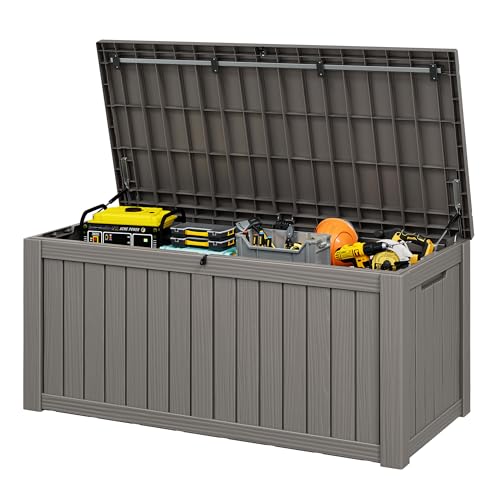 Oudoor Storage Deck Boxes Waterproof, Waterproof and UV Resistant Outdoor Storage Box Lockable Lid for Delivery Box, Indoor, Garden Tools, Pool Supplies, Patio (Grey, 150 Gallon) - color: Striped Grey, size: 150 Gallon