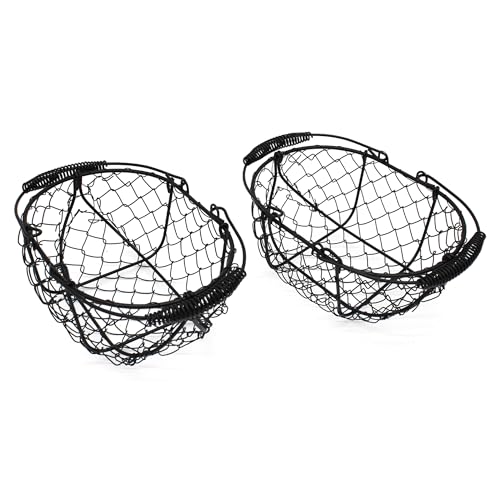 Oval Egg Baskets Metal Chicken Wire Egg Holder Countertop Egg Collecting Basket with Swing Handle, Egg Basket for Gathering Fresh Eggs, Black, Set of 2