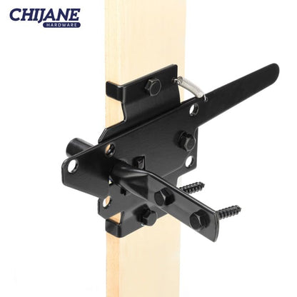 Post Mount Heavy Duty Self Locking Gate Latch for Wooden Fence, Automatic Gravity Lever Spring Fence Latches Gate Lock Gate Hardware for Outdoor/Garden/Vinyl/Wood Fence/Metal Gate,Black Finish
