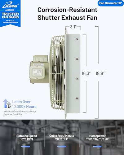 iLiving 16-Inch Corrosion Resistance Shutter Exhaust Fan, Single Speed - style: Corrosion-Resistance