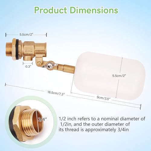 Float Valve 1/2 inch, Brass Water Float Valve with Adjustable Arm, Float Ball Valve Automatic Fill and Water Level Control for Water Trough,Fountains,Water Tank,Ponds,Pool,Aquariums - color: 1/2 in