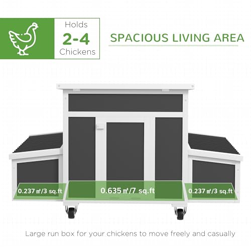 PawHut Wooden Chicken Coop, Chicken Tractor for 2-4 Chickens, Outdoor Poultry Cage Rabbit Hutch Duck Coop Hen House with Nesting Box, Tray, Windows, Dark Gray