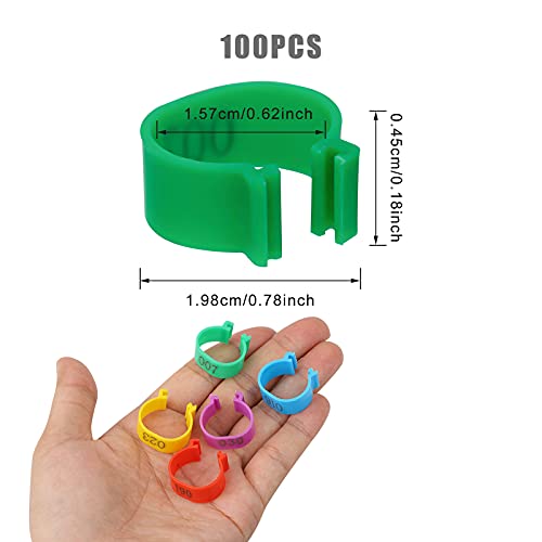 100Pcs Chicken Leg Rings Poultry Leg Rings Numbers Tags Bands Poultry Tags for Farm Chicken Duck Pigeon Quail Pheasant Turkey Identifi ion (16mm, 5 Colors)