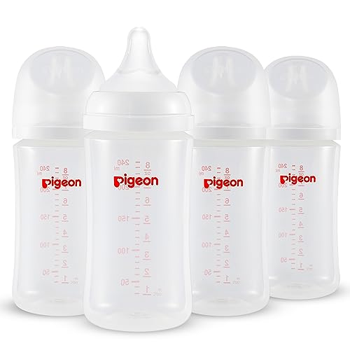 Pigeon PP Nursing Bottle Wide Neck, Anti-Colic, Streamlined Body, Natural Feel, Easy to Clean, 8.1 Oz(Pack of 4), Includes 4pcs M Nipples (3m+) - color: 8.1Oz, 4 packs
