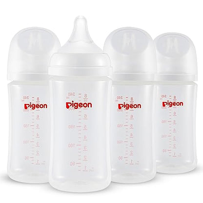 Pigeon PP Nursing Bottle Wide Neck, Anti-Colic, Streamlined Body, Natural Feel, Easy to Clean, 8.1 Oz(Pack of 4), Includes 4pcs M Nipples (3m+) - color: 8.1Oz, 4 packs