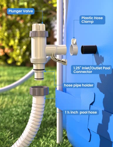 Above Ground Swimming Pool Hose Adapter with Plunger Valve and Pipe Holder - Replacement Parts for Pool Pump System (Round Top 2 PACK) - style: Round Top 2 PACK