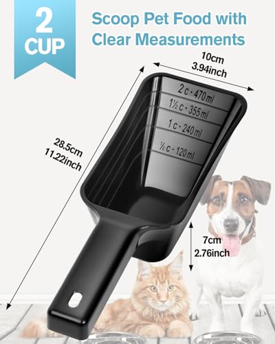 2 Cup Dog Food Scoop(2 Pack), Plastic Pet Food Scoop with Measuring Lines for Accurate Pet Food Portions,Dishwasher Safe (Black and Blue) - color: Black and Blue