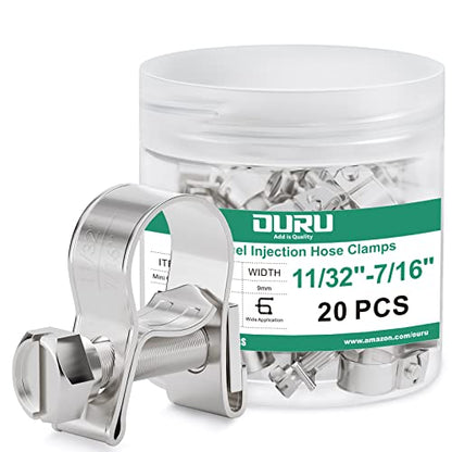 OURU Fuel Line Clamp 304 Stainless Steel,20PCS Adjustable 11/32"-7/16" Dia (9-11mm) Mini Fuel Injection Gas Line Hose Clamps,Pipe Clamp for Automotive,Diesel Petrol Pipe - size: 20PCS 11/32"-7/16" (9-11mm)