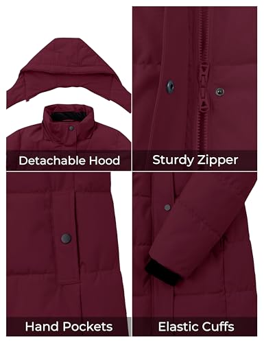 ZSHOW Women's Long Quilted Winter Coat Waterproof Warm Puffer Jacket Parka with Detachable Hood - color: Wine Red, size: Medium