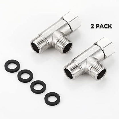 Bass 3/8 Compression Tee Valve Adapter - 3 Way, 3/8'' Inlet/Outlet, Angle Stop Valve, Add-A-Tee Connector, 2 PCS