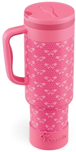 40 oz Insulated Tumbler with Handle and Push-Button Straw Lid, Stainless Steel Travel Cup for Gym Office, Leakproof, BPA-Free, Cup Holder Friendly, Bow Silicone Boot, Pink (Coquette Fuchsia) - color: Coquette Fuchsia