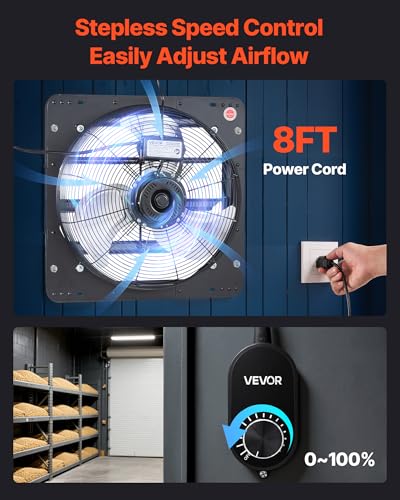 VEVOR 18'' Exhaust Fan, Wall Mounted Attic Fan with Variable Speed controller, 2200 CFM, Automatic Shutter, Ventilation and Cooling, Black - size: 18 Inch Fan w/ Speed Controller
