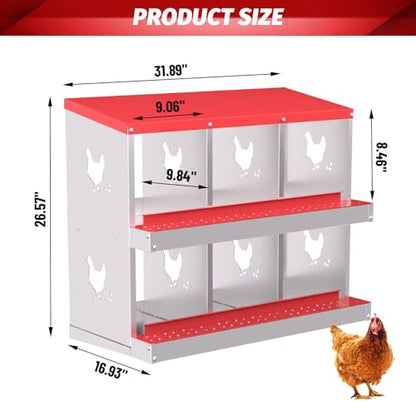IDEALHOUSE Chicken Nesting Box, Galvanized Steel Laying Box with Rustproof & Roll-Away Egg Design, for Hens, Red 6 Compartment with Bracket - color: Red, size: 6 compartments (with bracket)