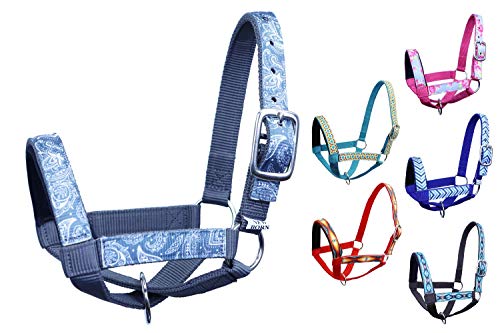 Double Layer Heavy Duty Padded Overlay Printed Nylon Cow Halter - 6 Month Warranty - color: Paisley and Charcoal, size: Large (Cow)