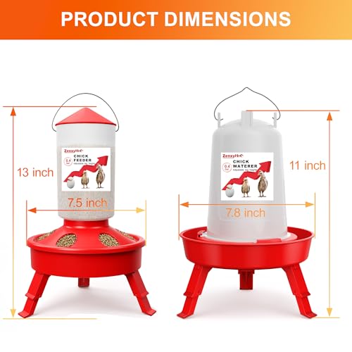 2-in-1 Chick Starter Set: 0.4 Gal Top Filling Feeder and 0.4 Gal Waterer with Adjustable Legs for Baby Chicks, Includes Scoop, Hanging Hooks, Anti-Drown Design (Red) - size: 0.4Gal Feeder & 0.4Gal Waterer