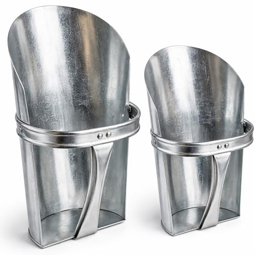 Domensi 2 Pack Galvanized Steel Feed Scoop Set-4 Qt & 2.5 Qt Heavy Duty Metal Grain Scoop for Livestock, Horse, Chicken & Dog Food – Durable Farm Utility Scoops, Rust Resistant, Easy Clean