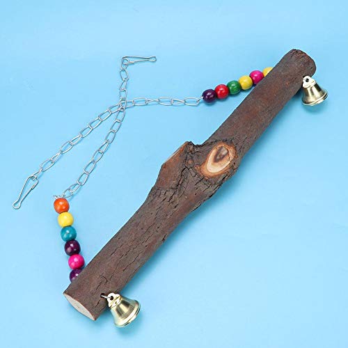 TOPINCN Chicken Bird Swing Toy, Natural Wooden Hanging Perch Chew Climb Play Toy for Bird Cages Coop Medium Large Parrots Chickens Colorful Bell Hook 13.39 x 12.28 in 1 Pack