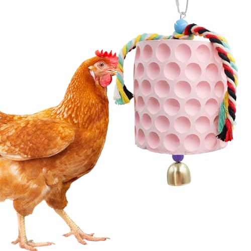 Chicken Coop Accessories, Chicken Beak Grinding Calcium Stone with Bell, Chicken Toys for Coop, Enrichment Toys for Hens, Ducks, Geese, Turkeys, Poultry - color: Pink
