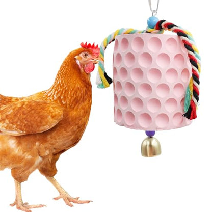 Chicken Coop Accessories, Chicken Beak Grinding Calcium Stone with Bell, Chicken Toys for Coop, Enrichment Toys for Hens, Ducks, Geese, Turkeys, Poultry - color: Pink