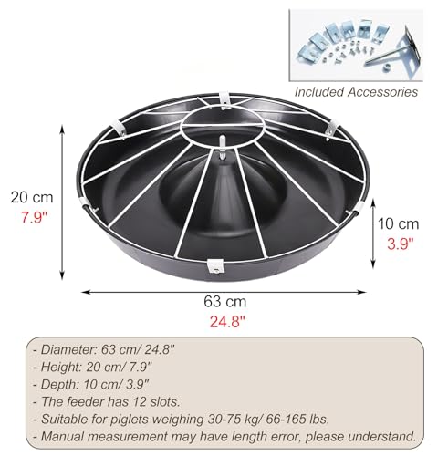 Anti-Waste Round Plastic Pig Feeder, Multi-Compartment Livestock Water Trough, Homestead Feed Trough for Piglet, Duck, Chicken, Rabbit(Single Rack,63cm/24.8"(12 Slots)) - color: Single Rack, size: 63cm/24.8"(12 Slots)