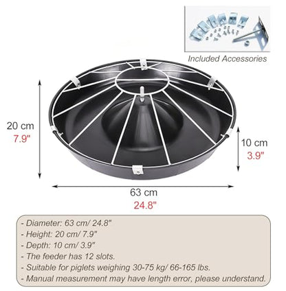 Anti-Waste Round Plastic Pig Feeder, Multi-Compartment Livestock Water Trough, Homestead Feed Trough for Piglet, Duck, Chicken, Rabbit(Single Rack,63cm/24.8"(12 Slots)) - color: Single Rack, size: 63cm/24.8"(12 Slots)