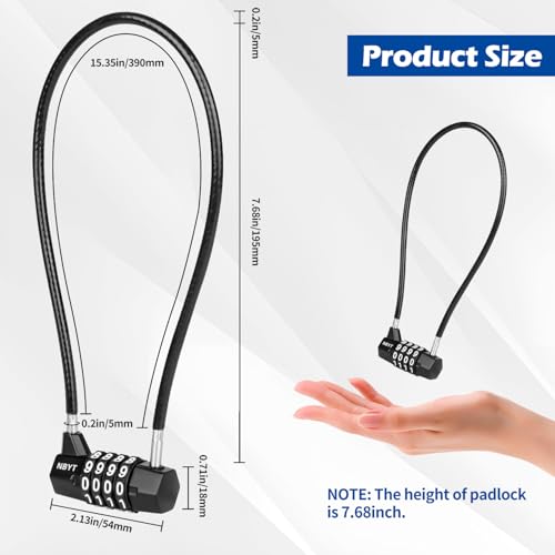 Cable Locks with Combination,Steel Cable Rope Wire 4-Digit Combination Lock with Resettable Code for Bikes, Lockers, File Cabinets, Wardrobes, Small Fences,gate Lock, Pool Padlock. - size: Span 7 in,Cable length 15*0.2 in