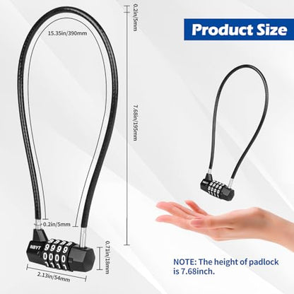 Cable Locks with Combination,Steel Cable Rope Wire 4-Digit Combination Lock with Resettable Code for Bikes, Lockers, File Cabinets, Wardrobes, Small Fences,gate Lock, Pool Padlock. - size: Span 7 in,Cable length 15*0.2 in