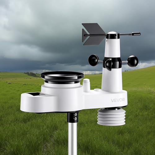 VEVOR 5-in-1 Wi-Fi Weather Station, 7.5-Inch VA Display, Wireless Solar Powered Outdoor Sensor, Rain Gauge, Indoor Outdoor for Weather Forecast, Wind Speed Direction, Temperature, Humidity, Rainfall - style: 5-in-1 Wi-Fi with APP