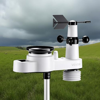 VEVOR 5-in-1 Wi-Fi Weather Station, 7.5-Inch VA Display, Wireless Solar Powered Outdoor Sensor, Rain Gauge, Indoor Outdoor for Weather Forecast, Wind Speed Direction, Temperature, Humidity, Rainfall - style: 5-in-1 Wi-Fi with APP