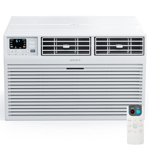 ROVSUN 8000 BTU Through the Wall Air Conditioner with Remote Control, 4-in-1 Wall AC Unit, Heater, Dehumidifier & Fan with Timer for Bedroom, Apartment, Dorm up to 350 Square Feet, 115V - style: 8000 BTU-Cool & Heat