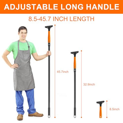KeFanta Razor Blade Floor Scraper, 4" Wide Heavy Duty Scraper Tool with 45.7" Long Handle, 10PCS Extra Metal Blades, Paint Scrapers for Cleaning Wall Glass Tile Floor Paint Gum Glue Stains Linoleum