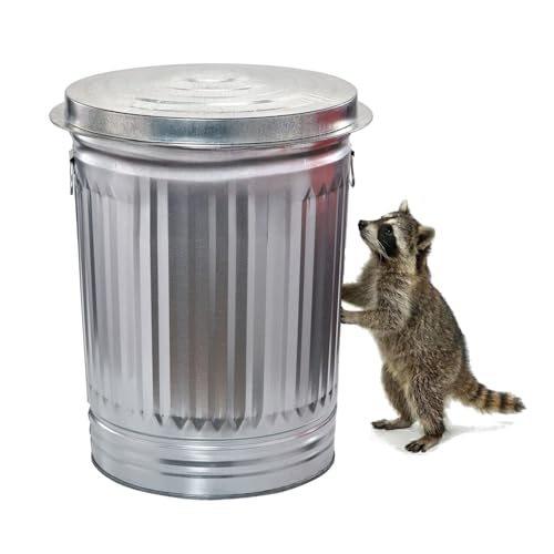 31 Gallon Galvanized Steel Trash Can with Lid, Heavy Duty, Rodent Proof, Weather Resistant, for Outdoor Garbage, Pet Food, Seed & Charcoal Storage